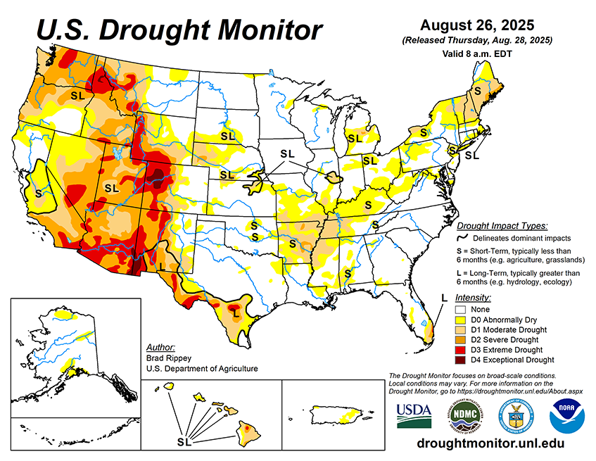 33.01% of the Lower 48 States are in Drought compared to 31.92% Last Week