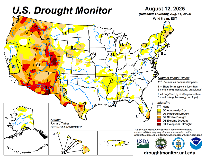 25.06% of the Lower 48 States are in Drought compared to 29.85% Last Week