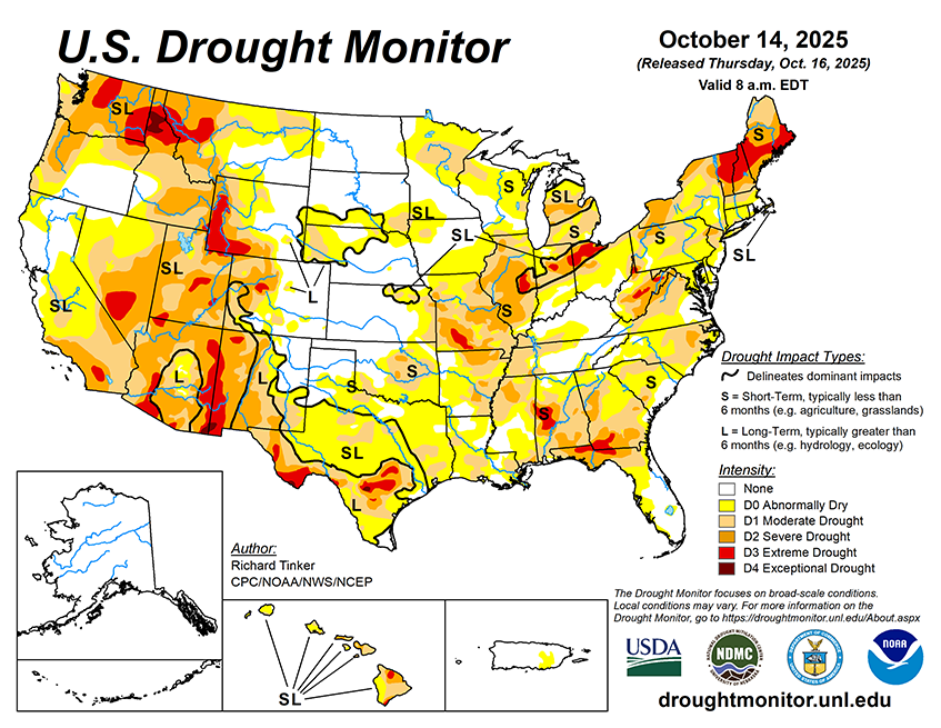 Weekly Drought Monitor for the Week ending 10/14/25