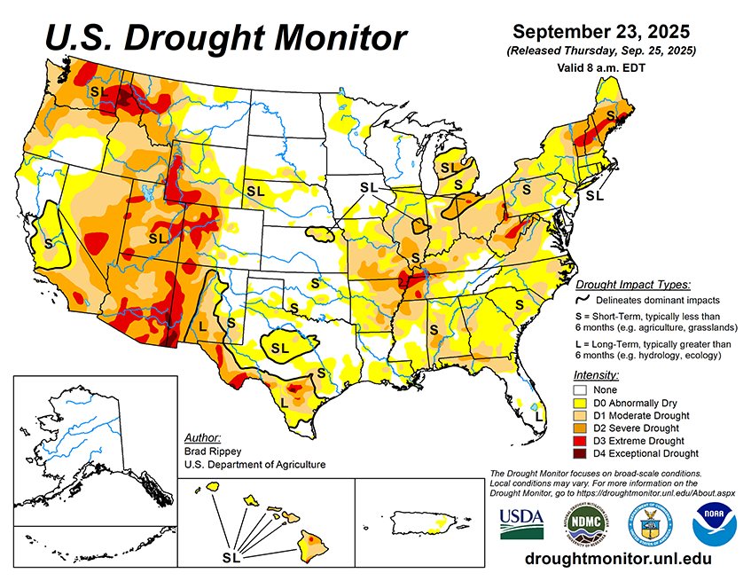 43.41% of the Lower 48 States are in Drought compared to 40.81% Last Week