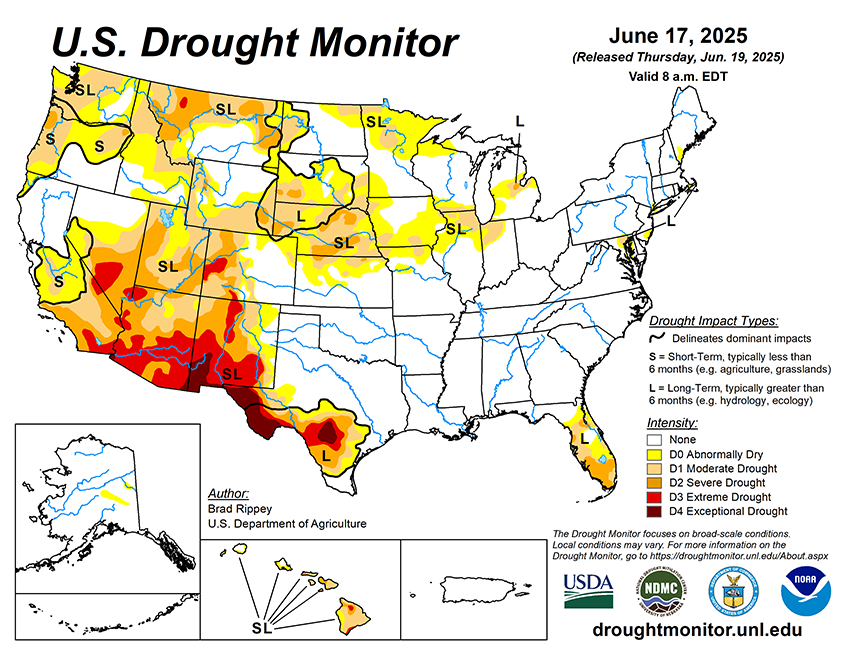 30.03% of the Lower 48 States are in Drought compared to 29.91% Last Week