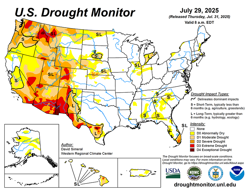 31.02% of the Lower 48 States are in Drought compared to 31.38% Last Week