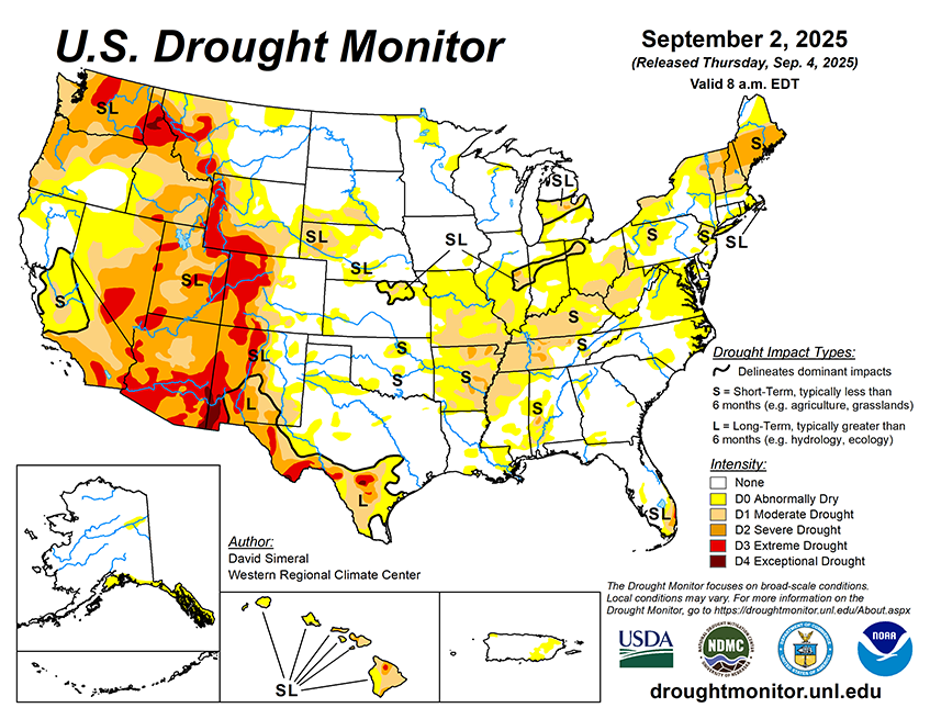 34.72% of the Lower 48 States are in Drought compared to 33.01% Last Week