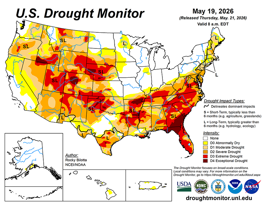 Weekly Drought Monitor for the Week ending 5/19/26