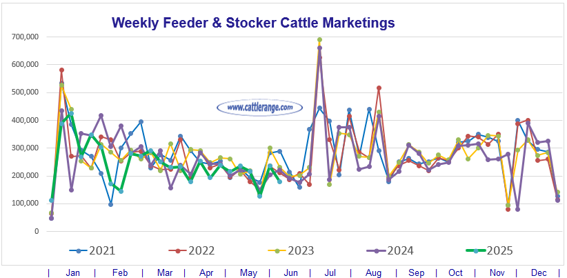 Feeder & Stocker Cattle Marketings for the week ending 6/14/25