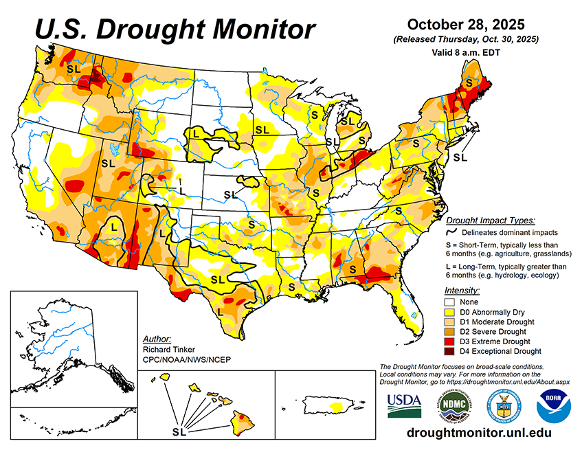 Weekly Drought Monitor for the Week ending 10/28/25