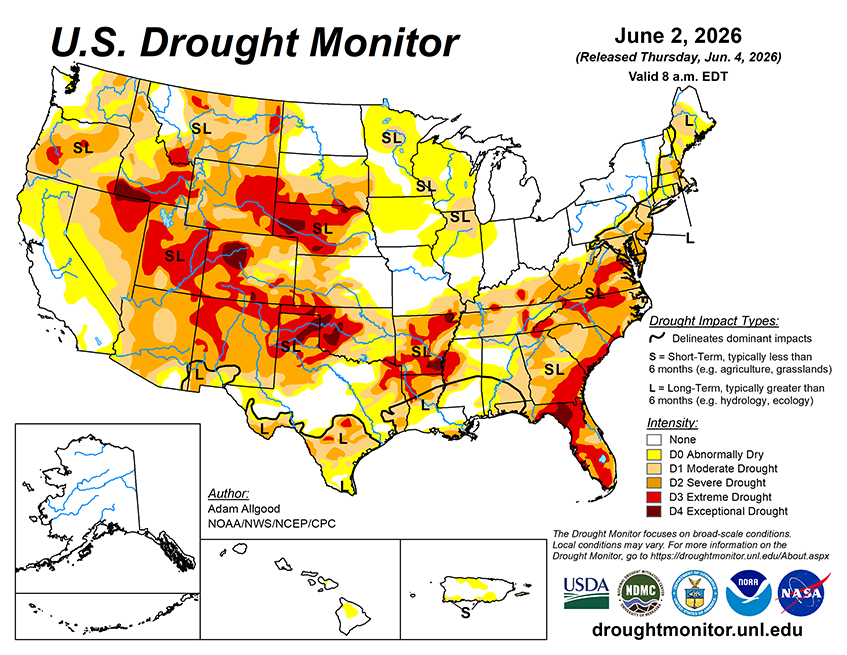 Weekly Drought Monitor for the Week ending 6/2/26