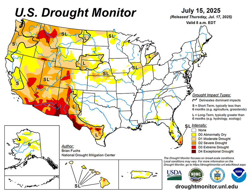 31.41% of the Lower 48 States are in Drought compared to 31.07% Last Week