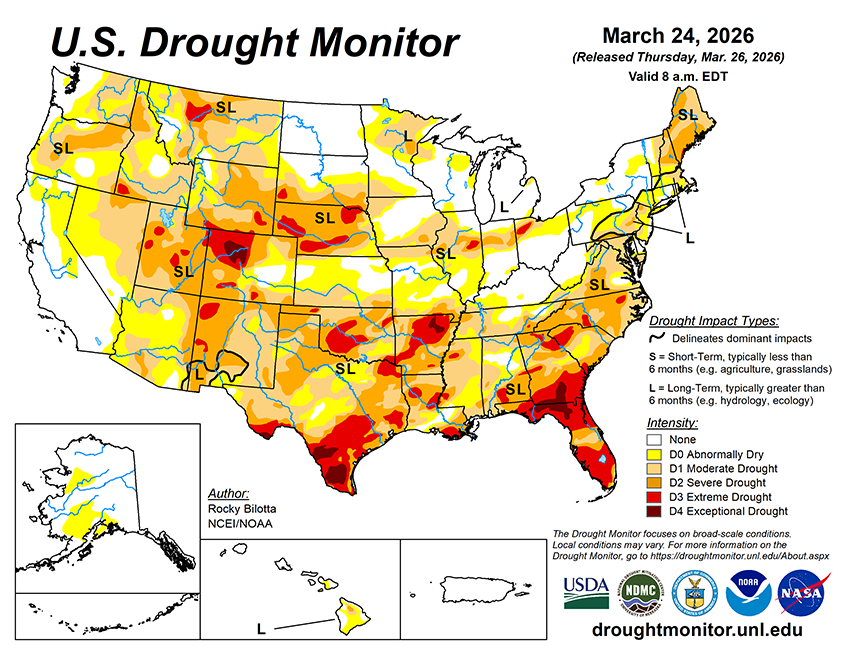 Weekly Drought Monitor for the Week ending 3/24/26