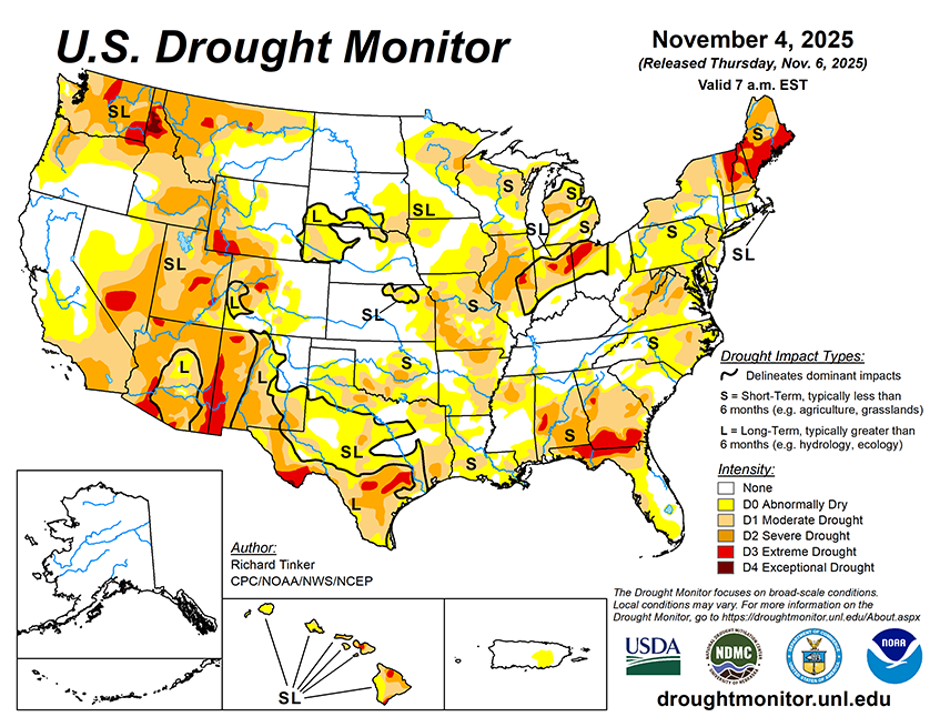 Weekly Drought Monitor for the Week ending 11/4/25