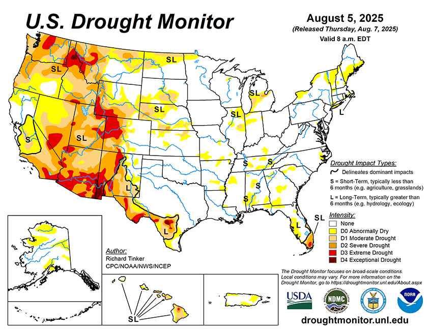 29.85% of the Lower 48 States are in Drought compared to 31.02% Last Week