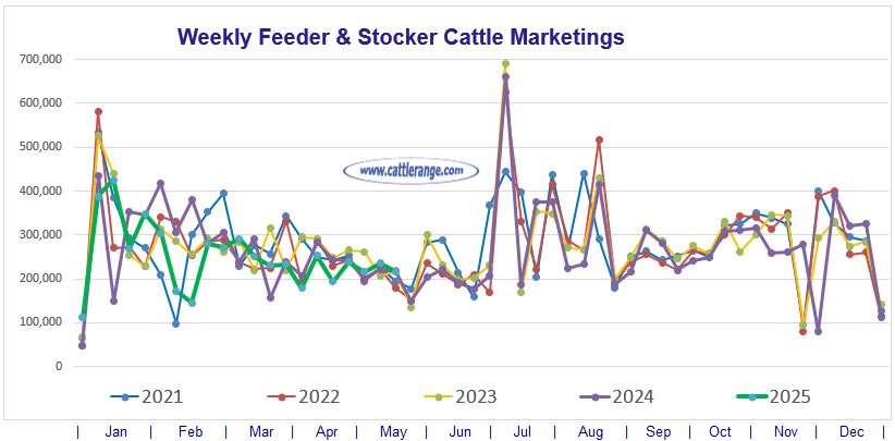 Feeder & Stocker Cattle Marketings for the week ending 5/24/25