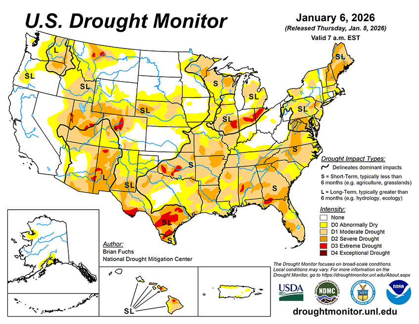 Weekly Drought Monitor for the Week ending January 6th