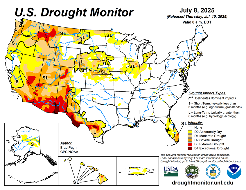 31.07% of the Lower 48 States are in Drought compared to 32.39% Last Week