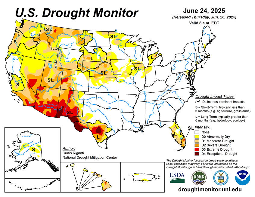 30.66% of the Lower 48 States are in Drought compared to 30.03% Last Week