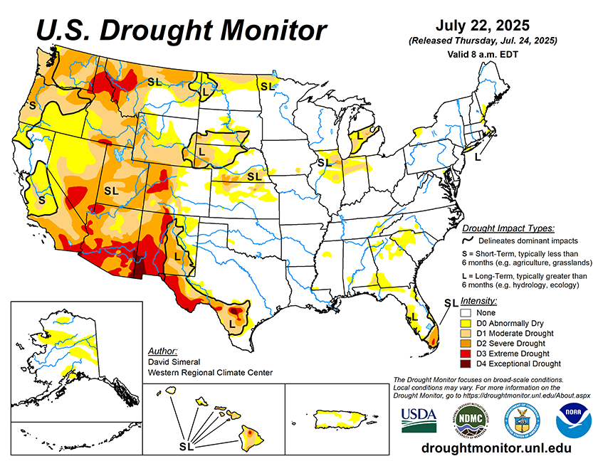 31.38% of the Lower 48 States are in Drought compared to 31.41% Last Week