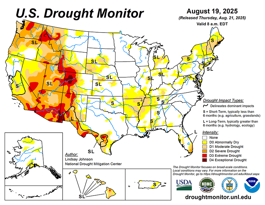 31.92% of the Lower 48 States are in Drought compared to 25.06% Last Week