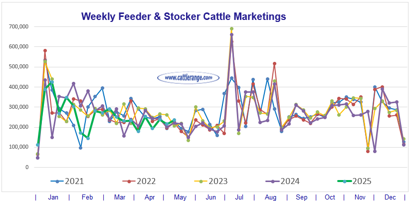 Feeder & Stocker Cattle Marketings for the week ending 5/17/25
