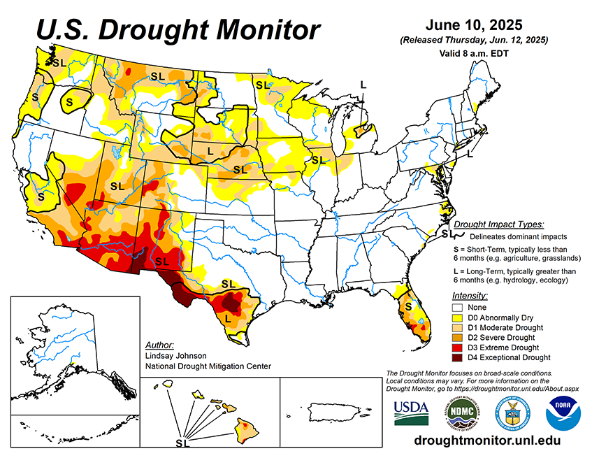 29.91% of the Lower 48 States are in Drought compared to 29.58% Last Week