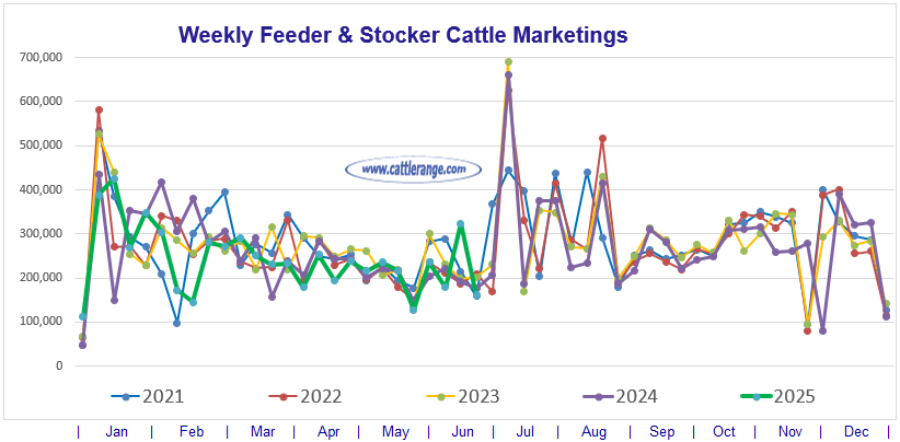 Feeder & Stocker Cattle Marketings for the week ending 6/28/25