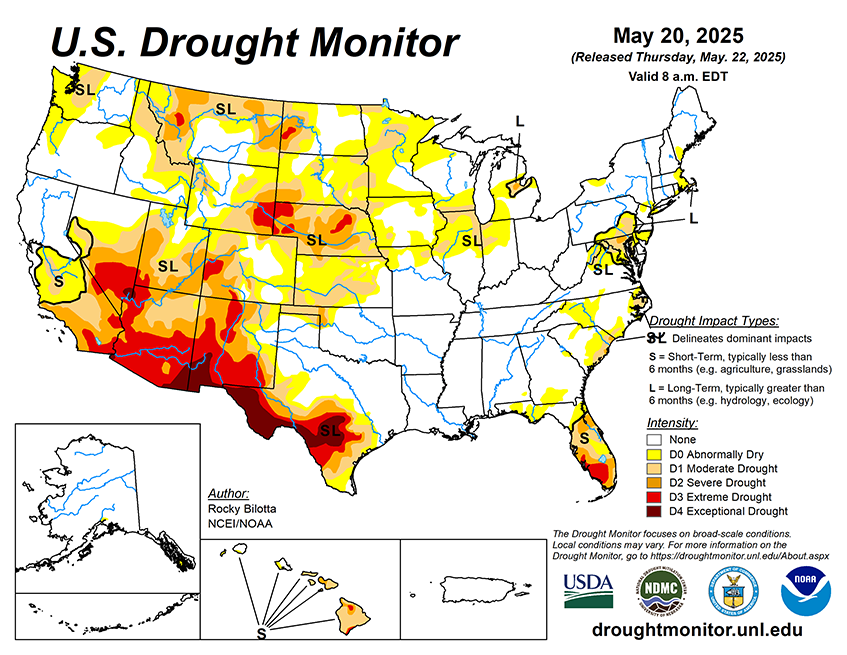 31.65% of the Lower 48 States are in Drought compared to 33.23% Last Week