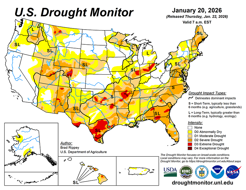 Weekly Drought Monitor for the Week ending January 20th