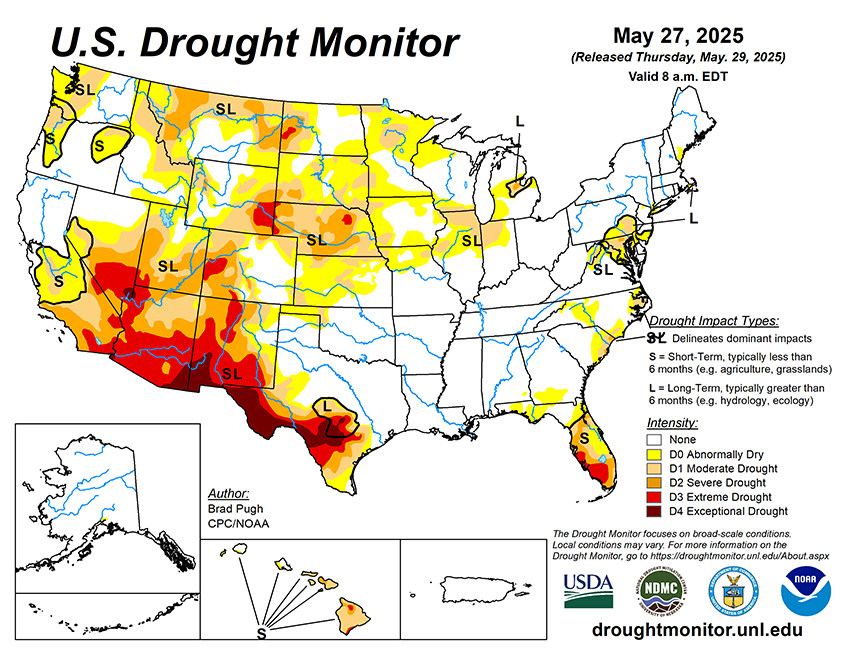 31.05% of the Lower 48 States are in Drought compared to 31.65% Last Week