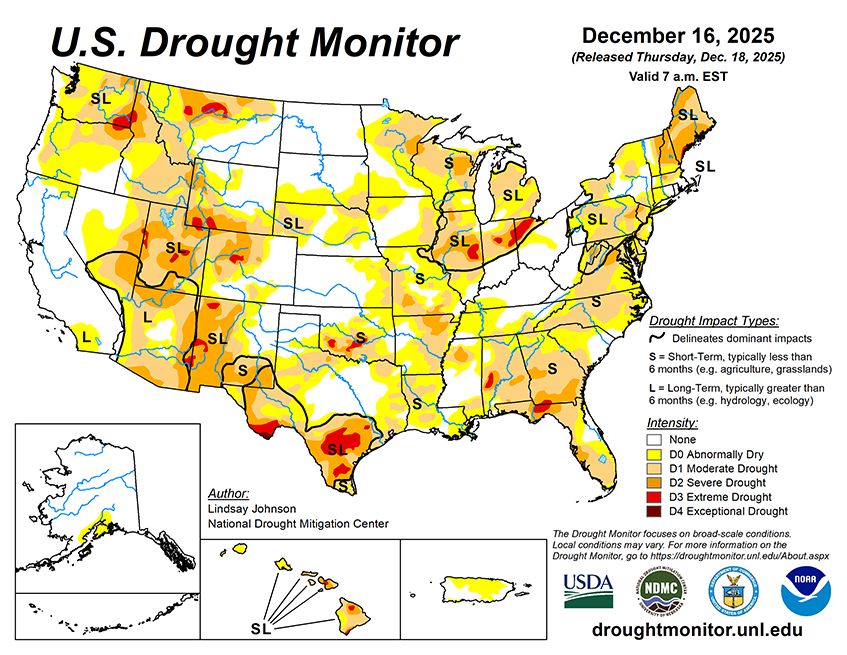 Weekly Drought Monitor for the Week ending December 16th