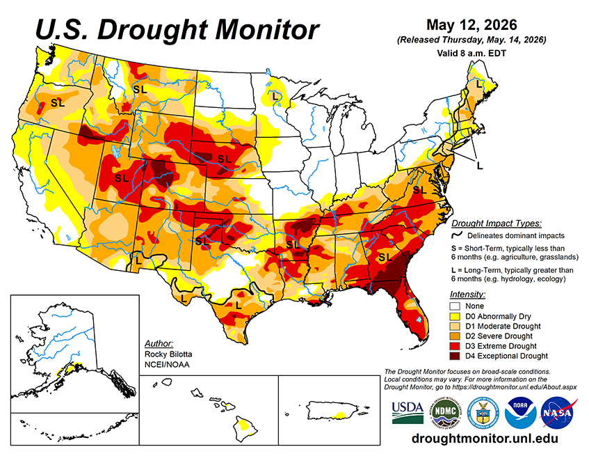 Weekly Drought Monitor for the Week ending 5/12/26