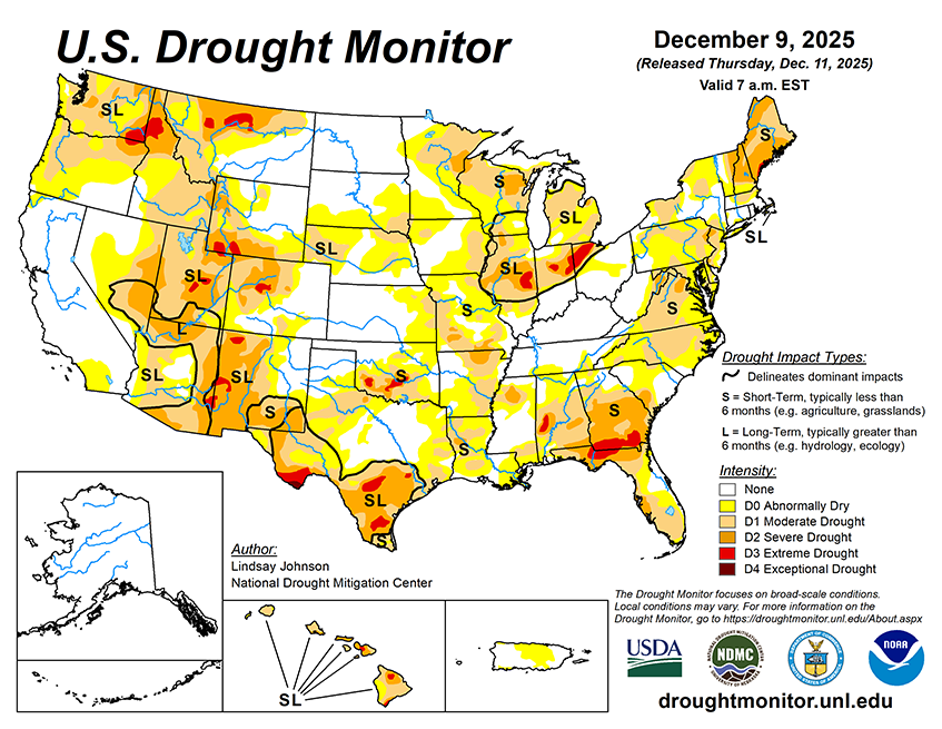 Weekly Drought Monitor for the Week ending December 9th