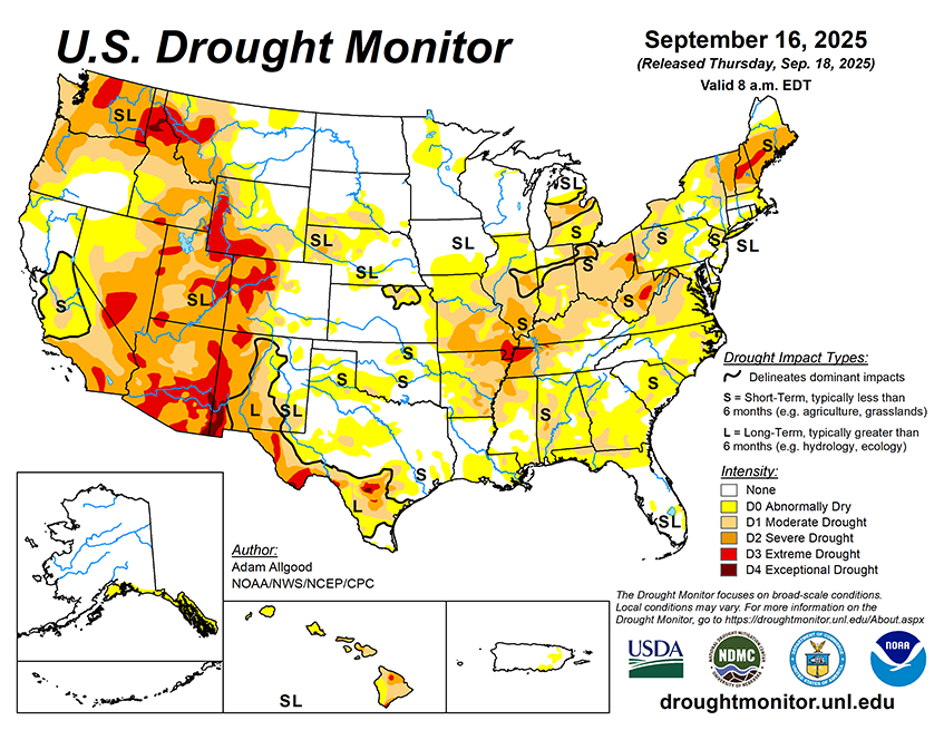 40.81% of the Lower 48 States are in Drought compared to 35.90% Last Week