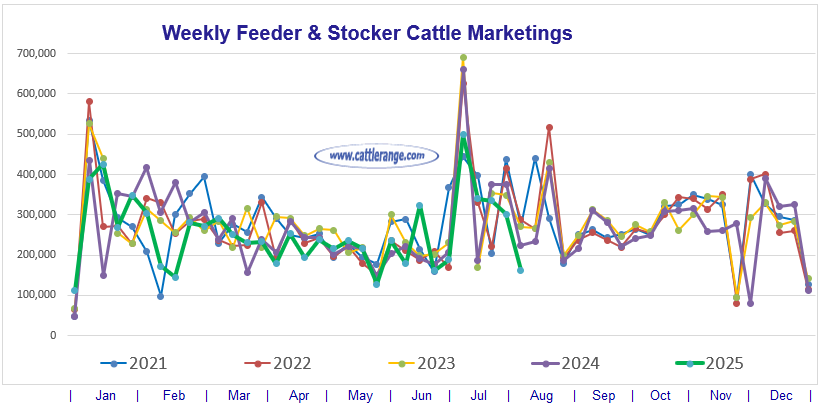 Feeder & Stocker Cattle Marketings for the week ending 8/9/25