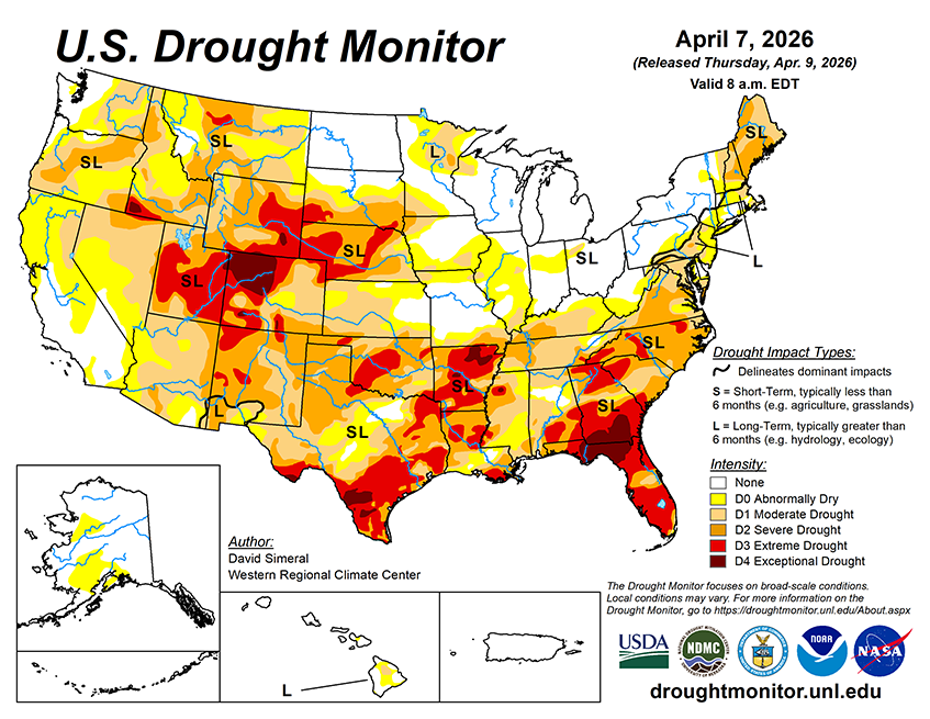 Weekly Drought Monitor for the Week ending 4/7/26