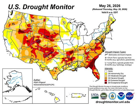 Weekly Drought Monitor for the Week ending 5/26/26