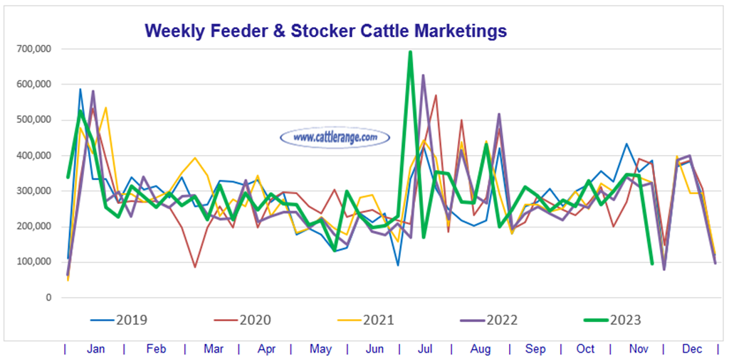 Feeder & Stocker Cattle Marketings for the week ending 11/25/23 Cattle