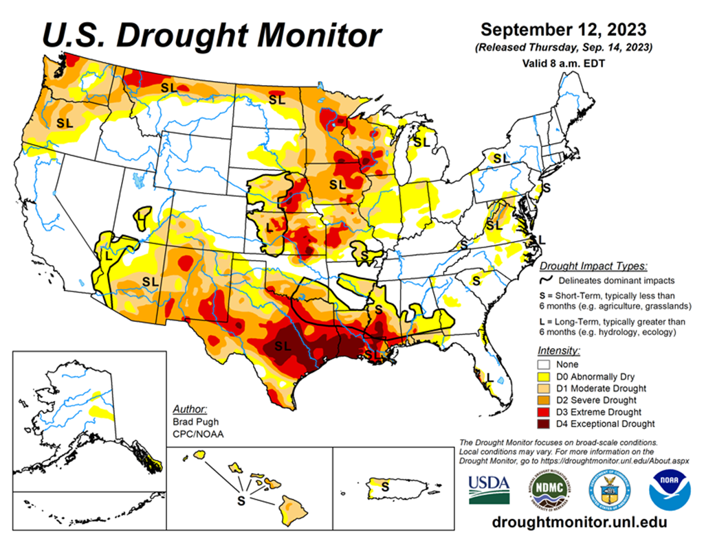 45% of U.S. Cattle are in Drought Areas compared to 44% Last Week