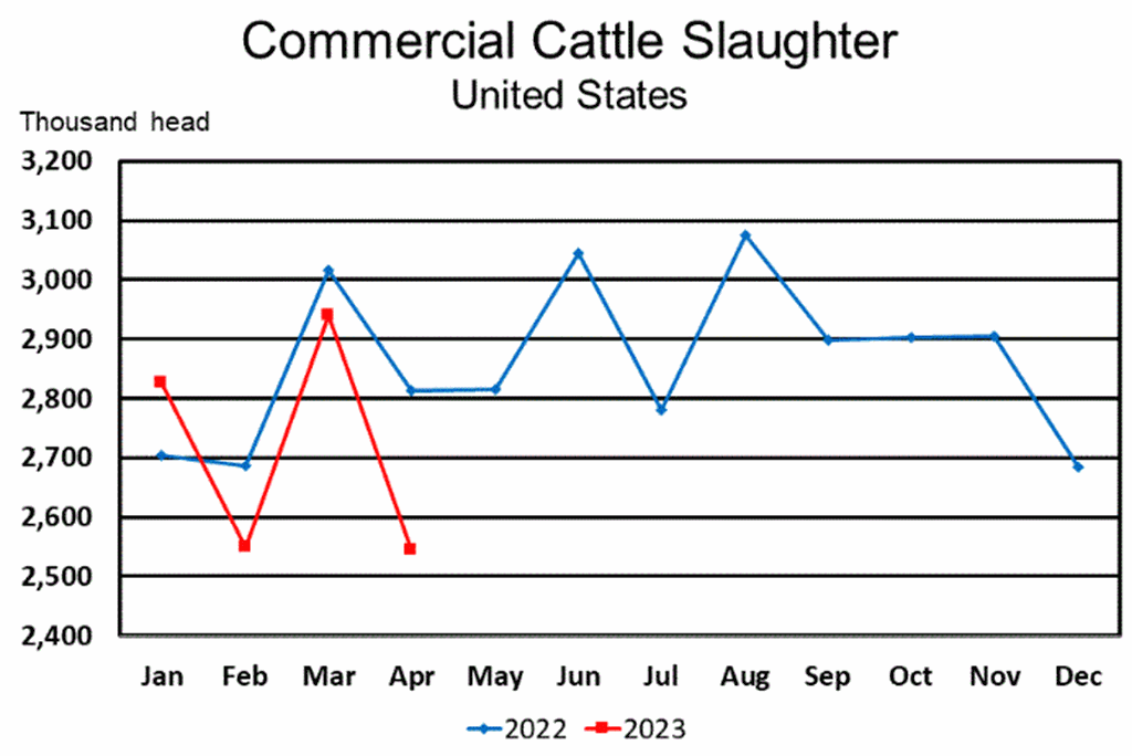 Total Red Meat Production Down 8% in April; Beef Production Down 11%