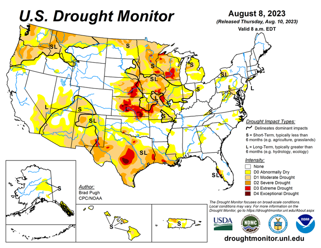 30.46% of the Lower 48 States are in Drought compared to 28.8% Last Week
