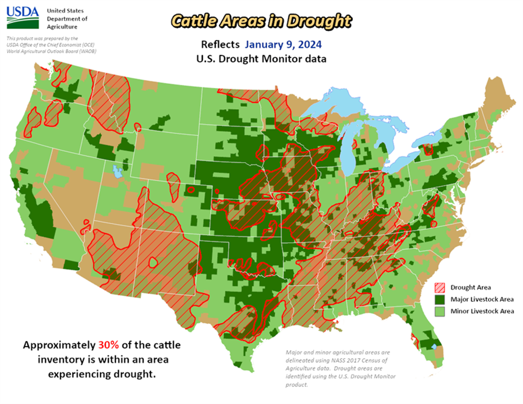 31.91% of the Lower 48 States are in Drought compared to 32.98% Last Week
