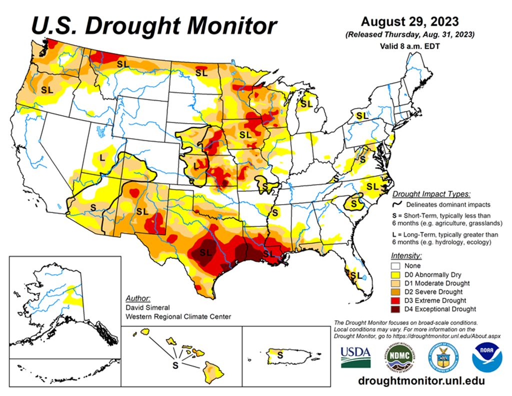 34.28% of the Lower 48 States in Drought compared to 32.72% Last Week