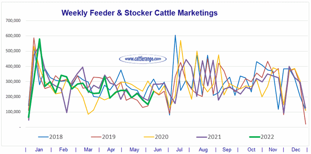 Weekly Feeder & Stocker Cattle Marketings for week ending 6/11/22