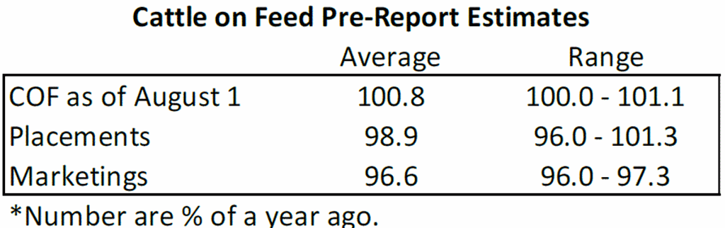 Pre-Report Estimates for Friday’s Cattle on Feed Report